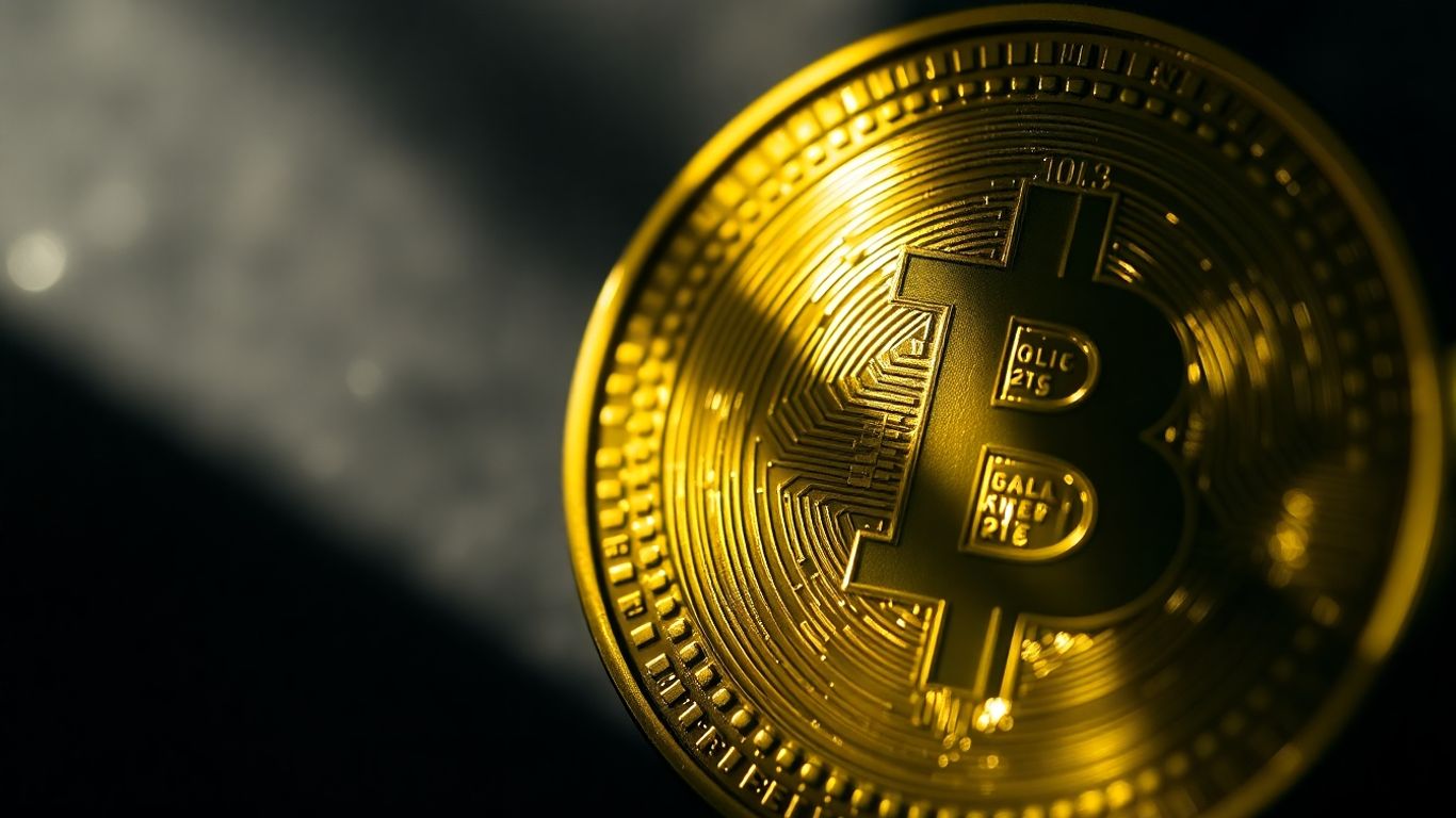 Golden coin with intricate patterns and a subtle glow.