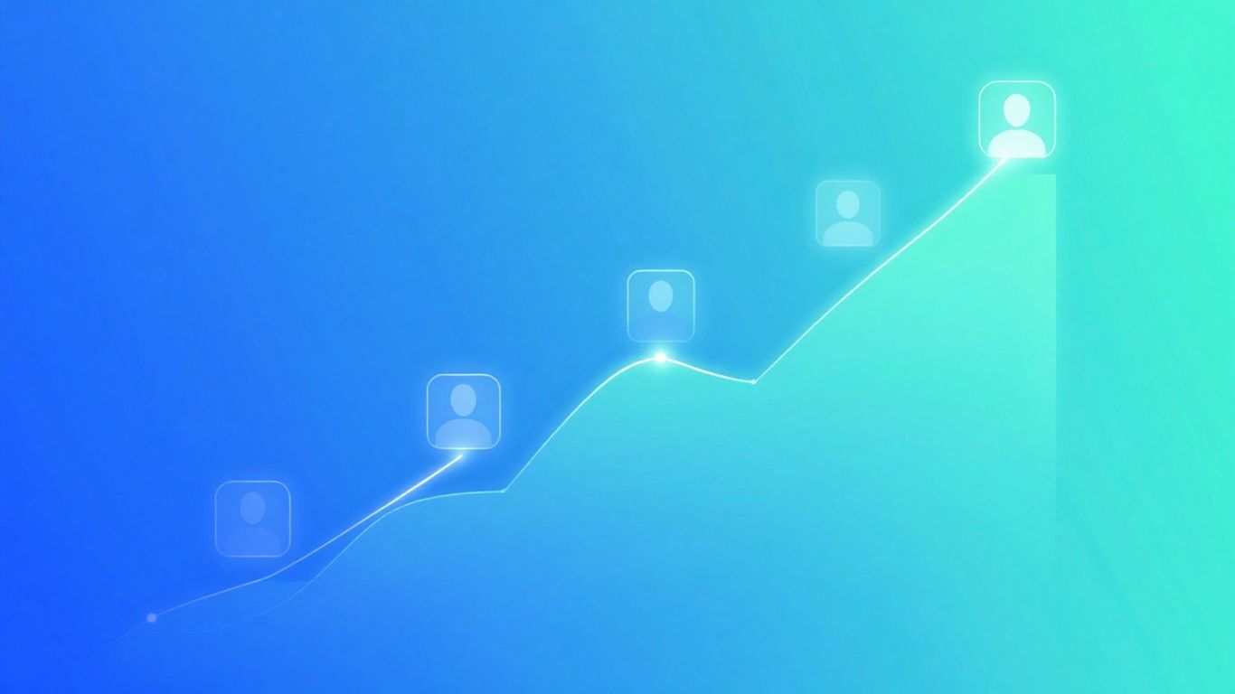 Digital interface with user flow lines and upward trajectory.