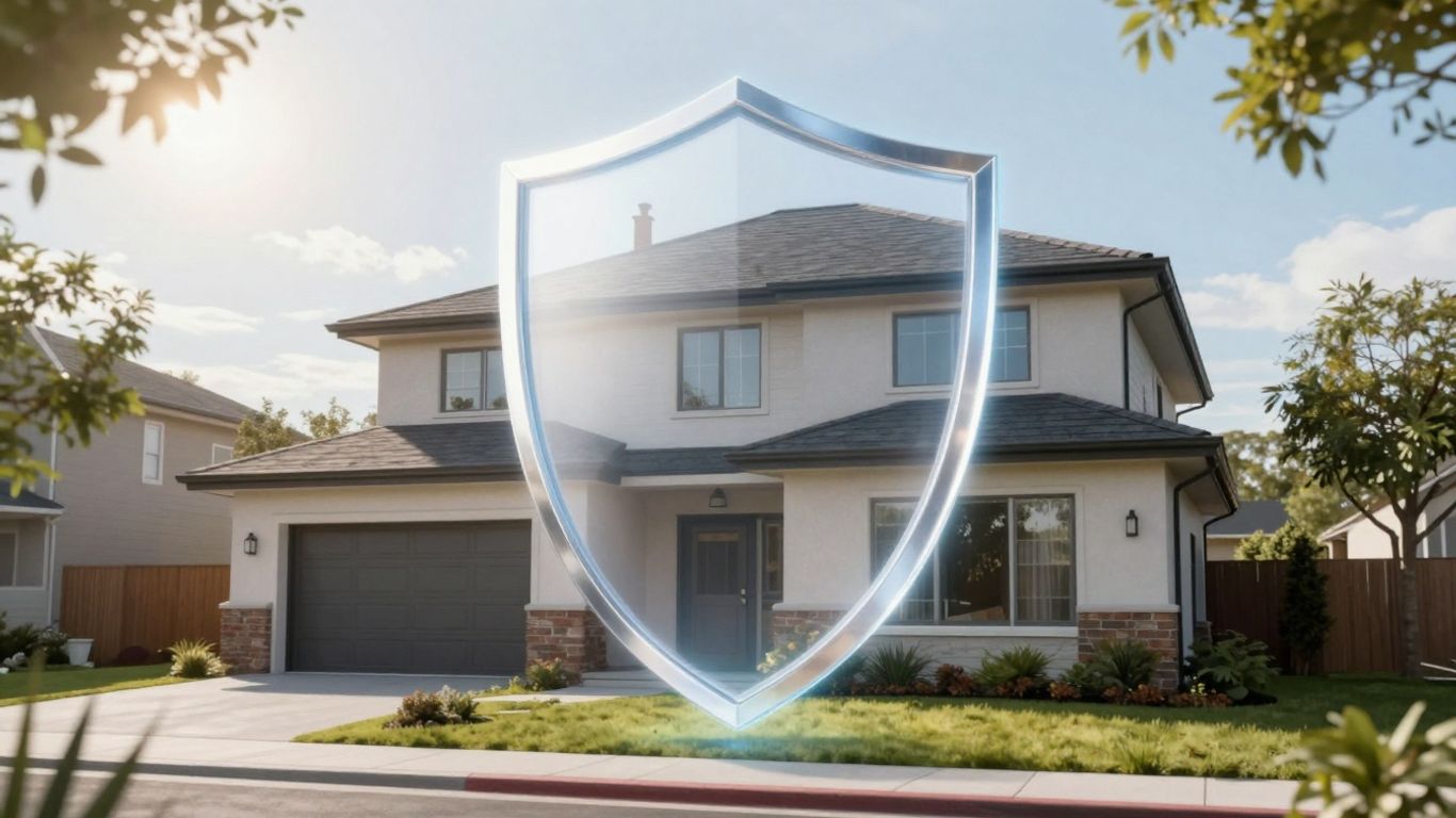 Casa moderna protegida por un escudo brillante.
