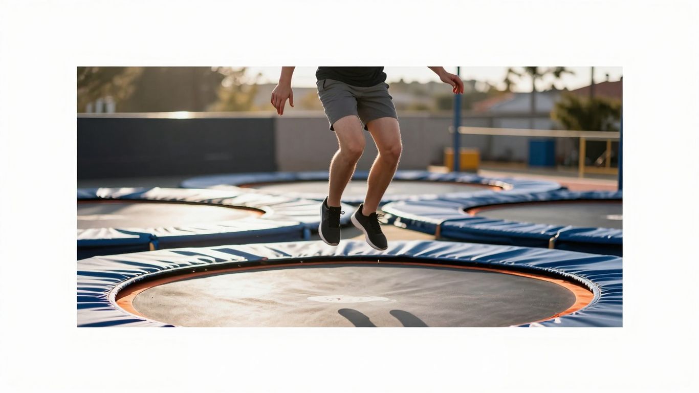 Person jumping on a trampoline for lymphatic drainage.