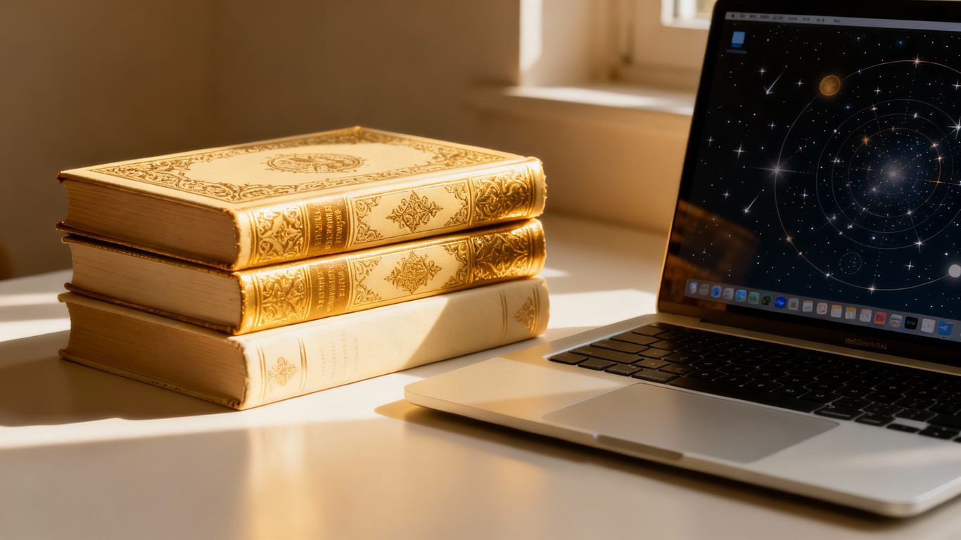 紫微斗數書籍與電腦學習畫面