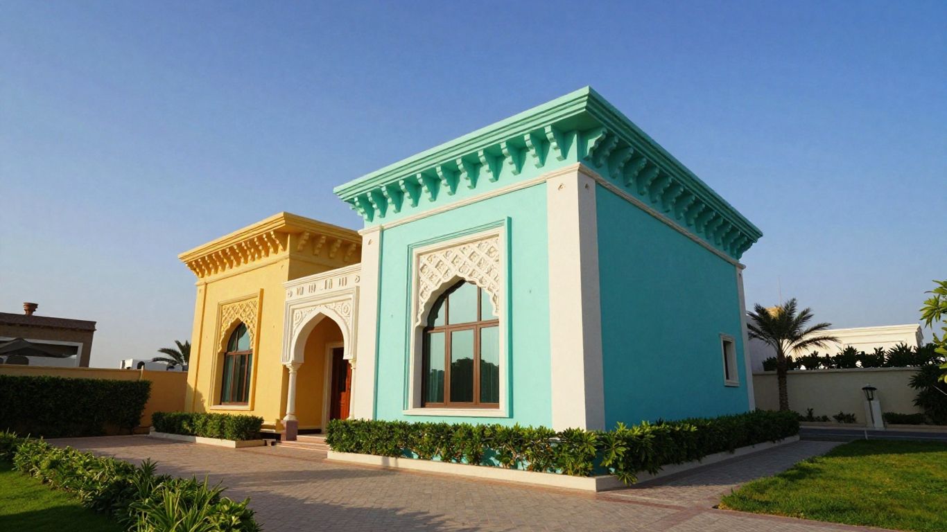 Dubai villa with fresh paint and landscaping.