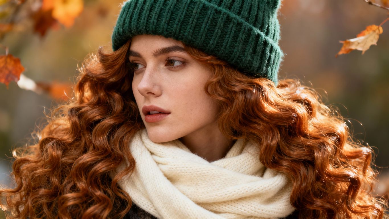 Wig with beanie and scarf for cold weather.