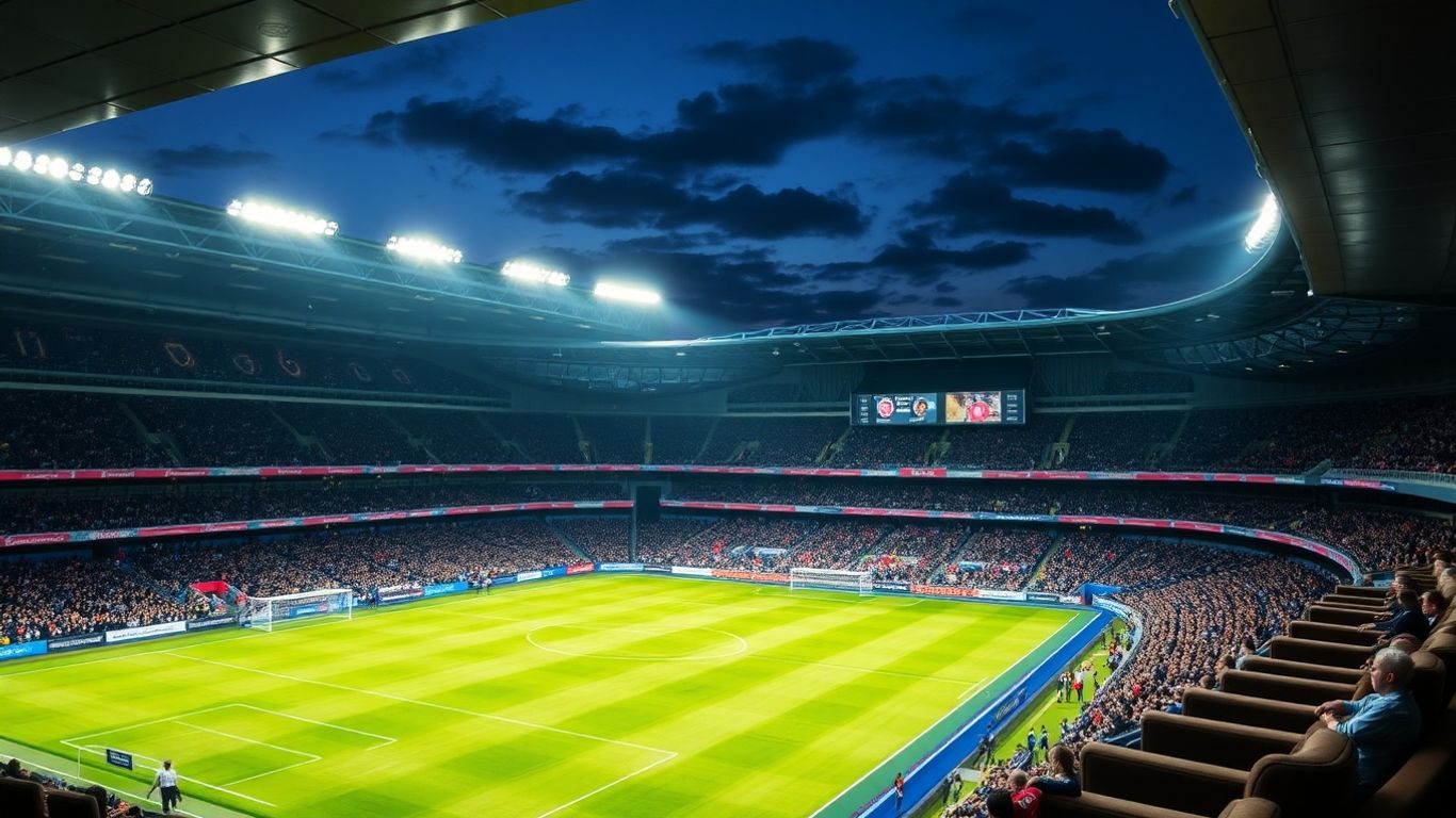 Luxury stadium suite overlooking a football game at night.