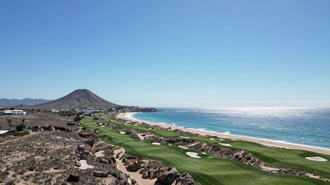 Quivira Golf Course Cabo aerial view ocean cliffs