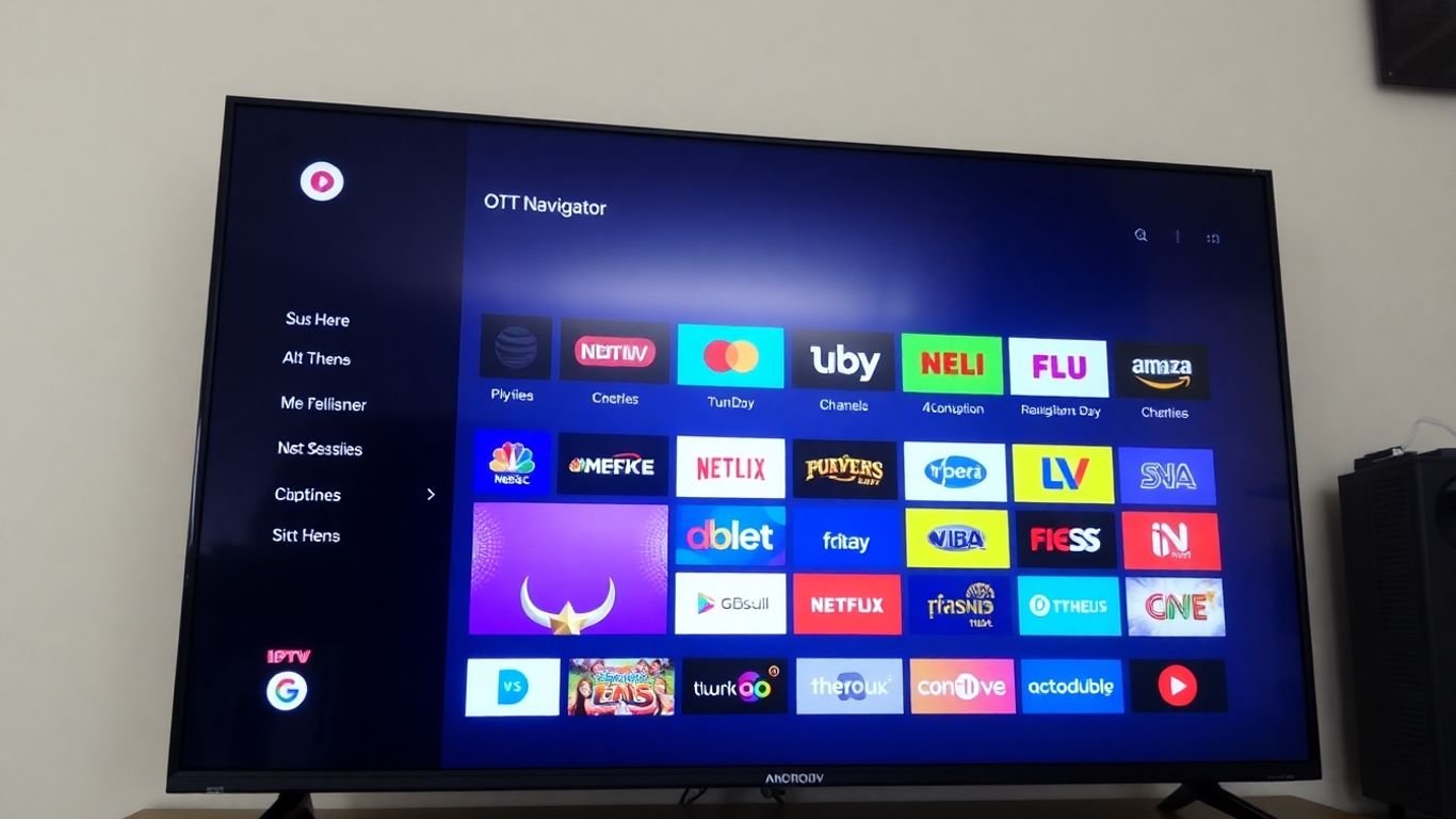 OTT Navigator IPTV app interface on Android TV screen.