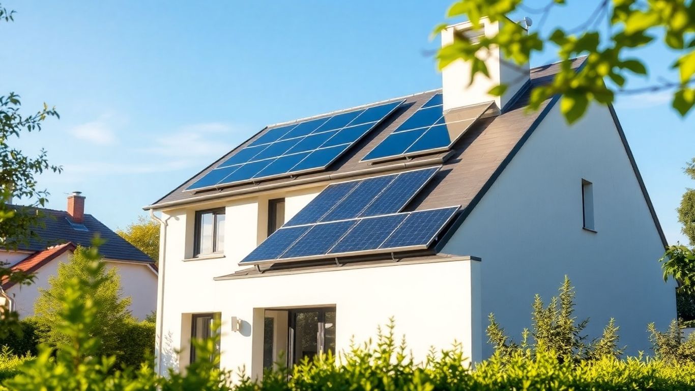 Maison moderne avec panneaux solaires intégrés sur le toit