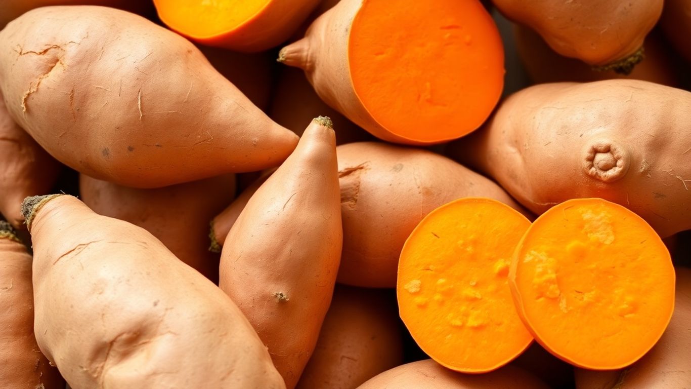 Biologische zoete aardappelen, rauw en gesneden