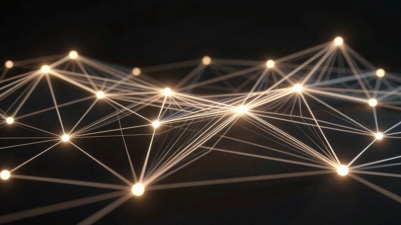 Nodos y caminos interconectados en una estructura de red avanzada.