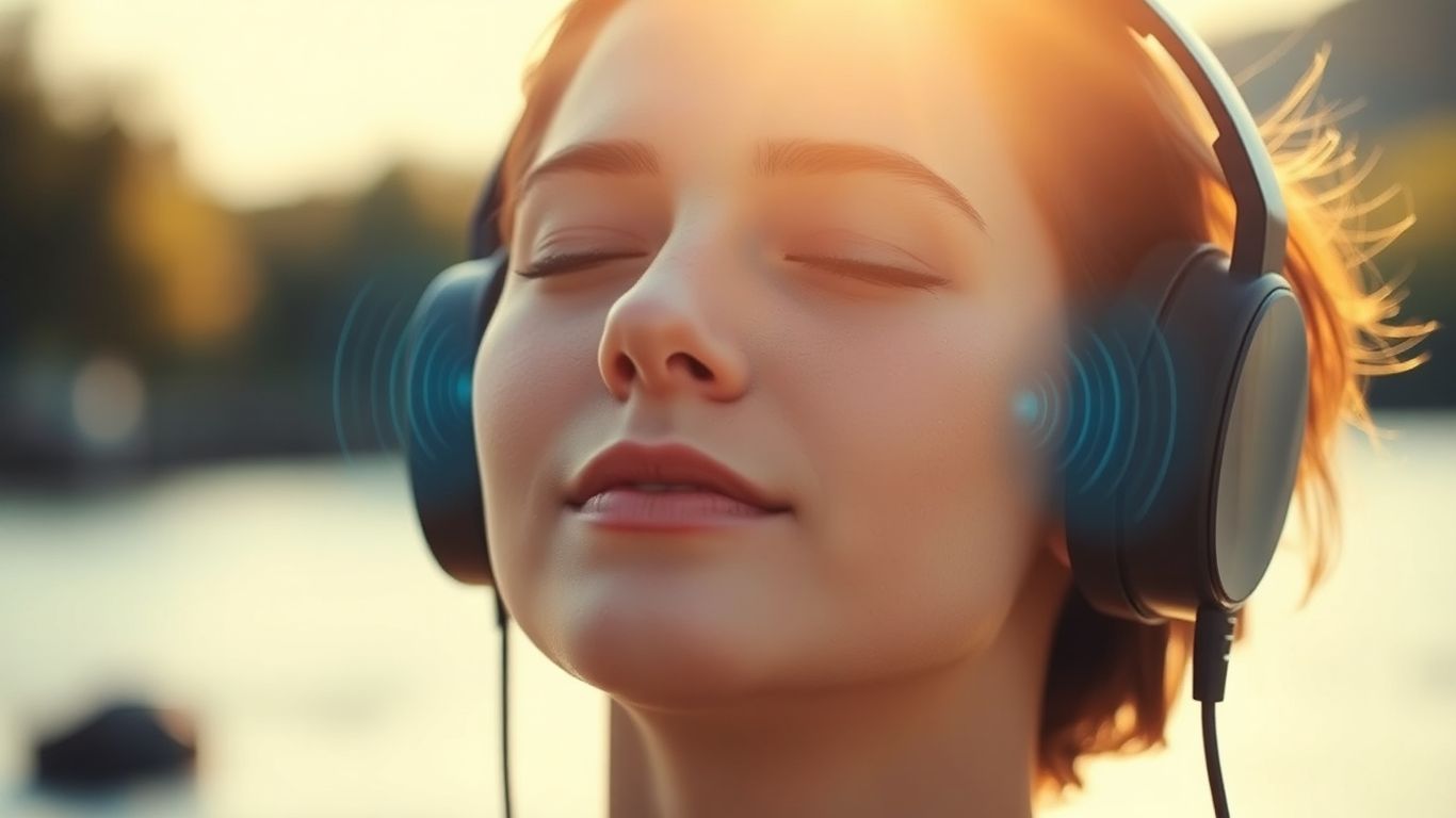 Person listening to music with eyes closed.