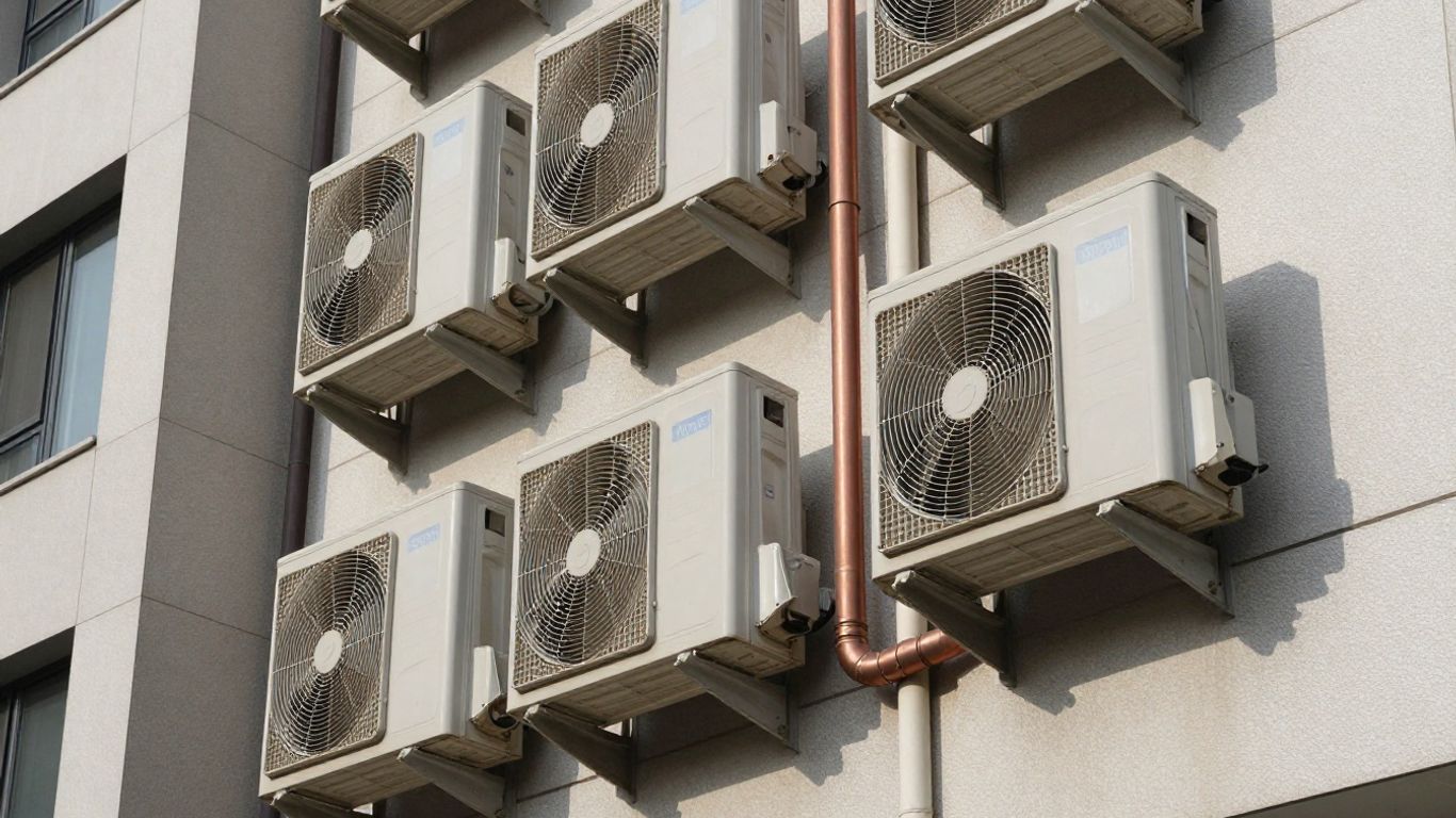 Unidades exteriores de aire acondicionado conectadas por tuberías.