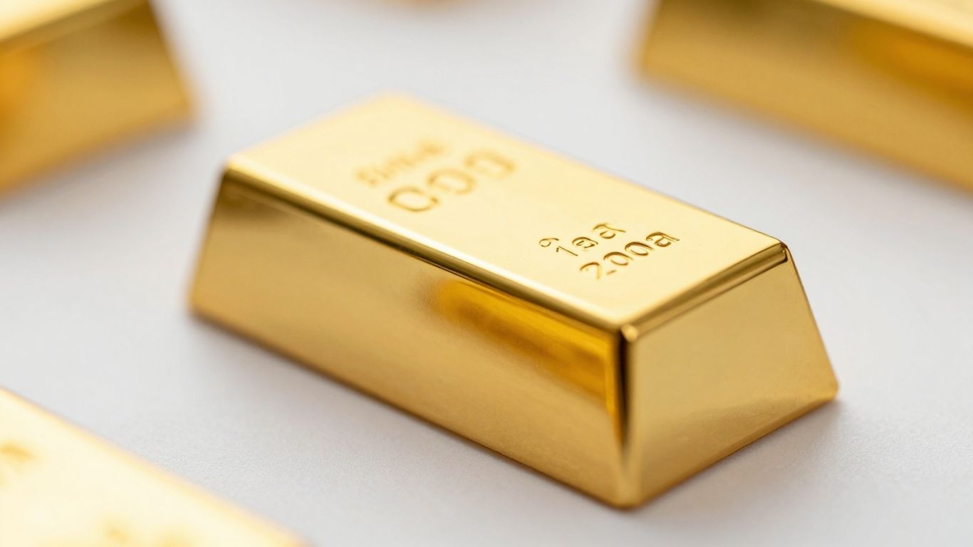 Mini lingot d'or brillant sur fond neutre.