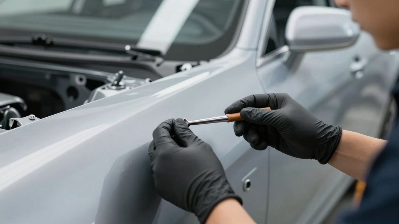 Gutachter prüft Auto nach Unfall