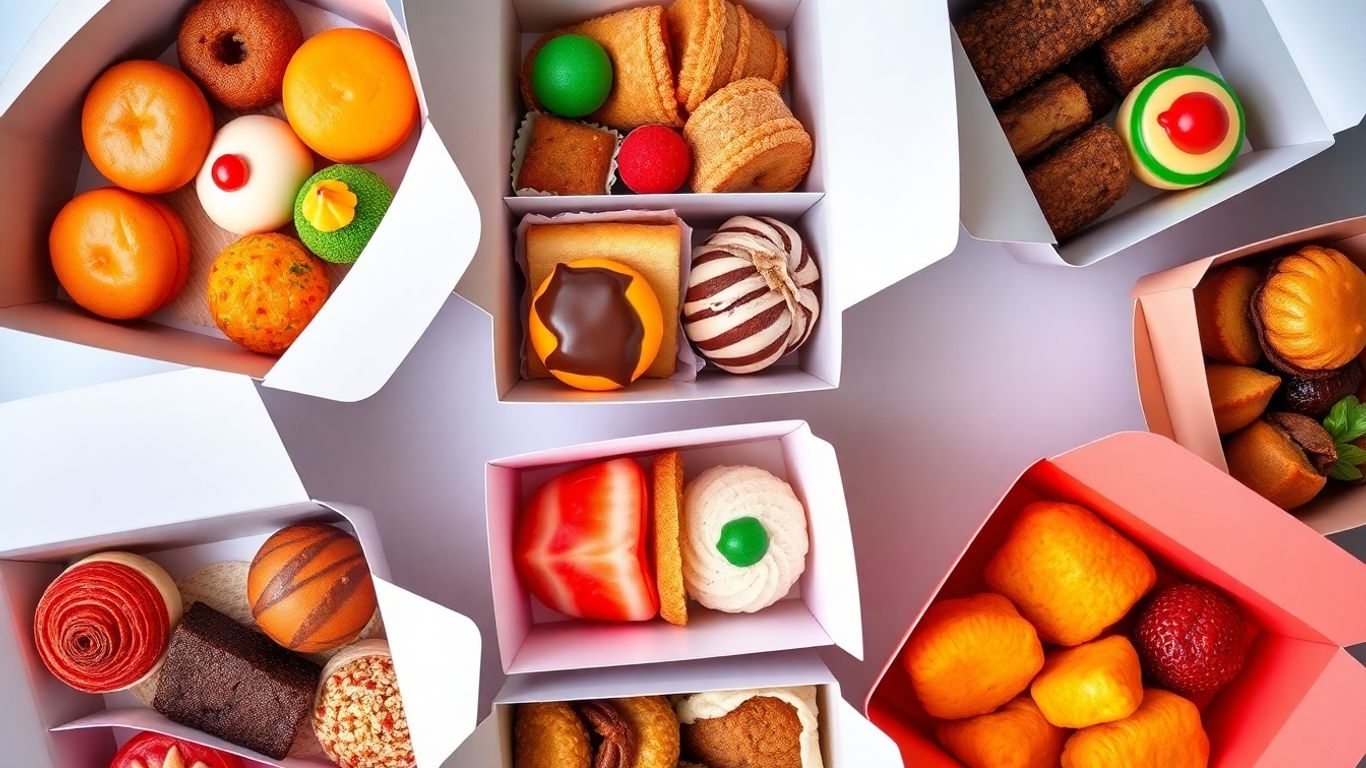 กล่องขนมไทยหลากหลายชนิด จัดเรียงสวยงามน่ารับประทาน