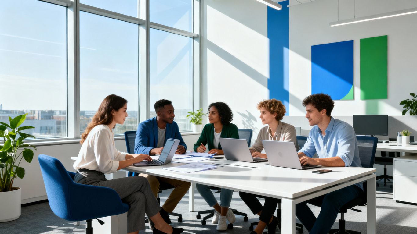 Team working in a modern office with IT managed services.