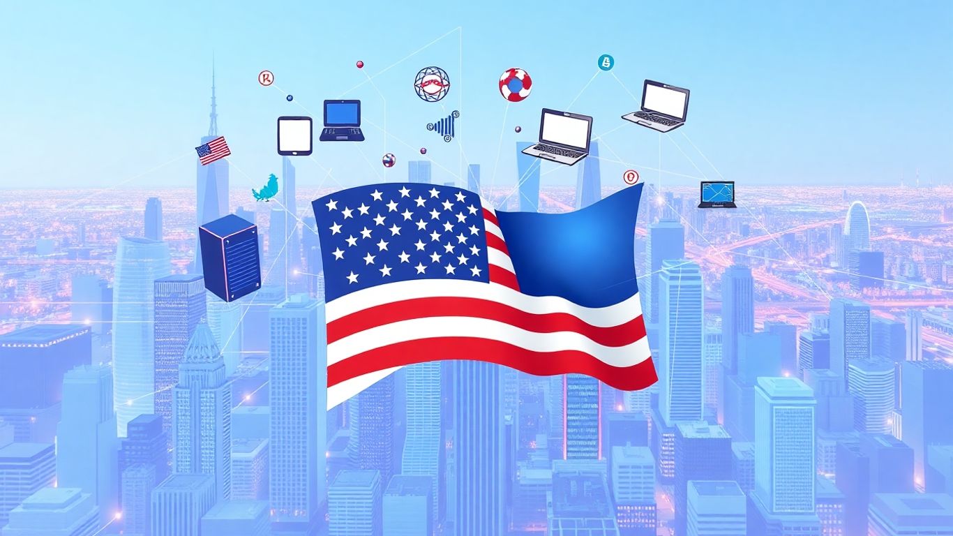 Infographic of US IT companies and cityscape