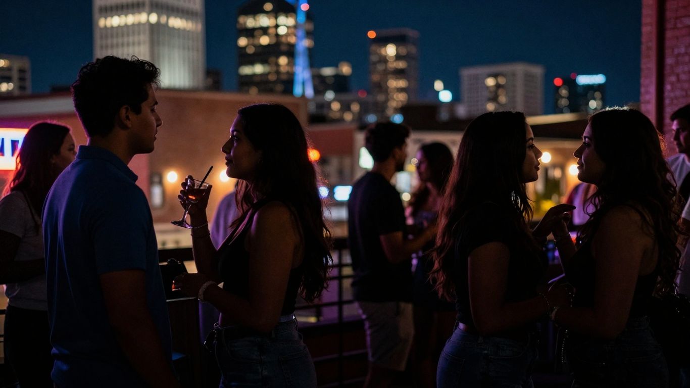 Memphis nightlife scene with people mingling.