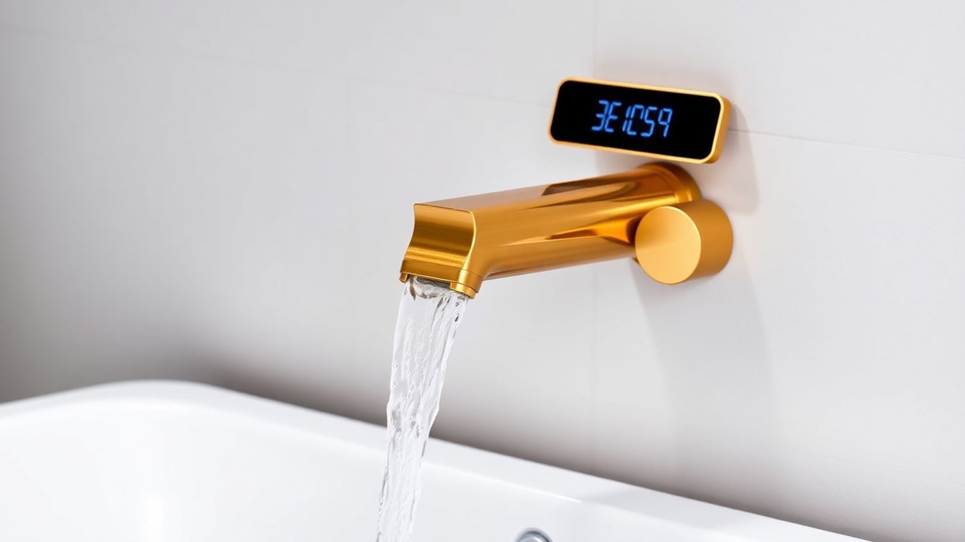 Gold brass wall-mounted sink faucet with digital display