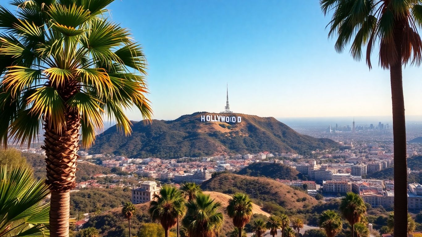 Hollywood Sign overlooking Los Angeles cityscape
