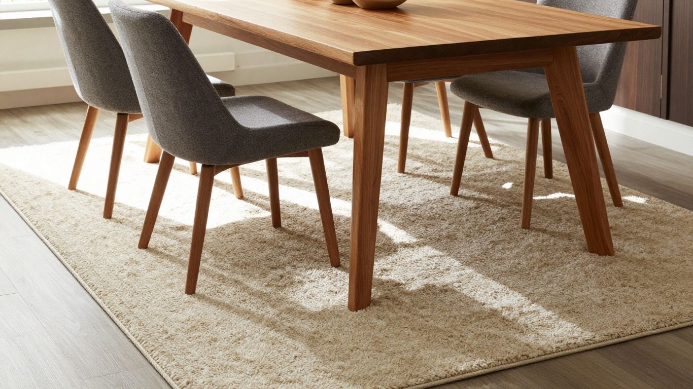 Essbereich mit Teppich unter dem Esstisch