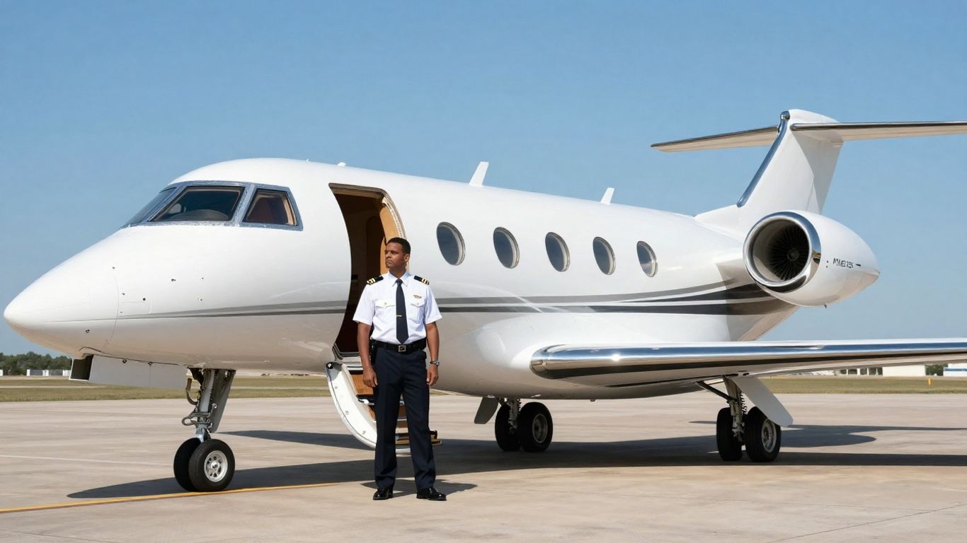 NetJets private jet and pilot on tarmac