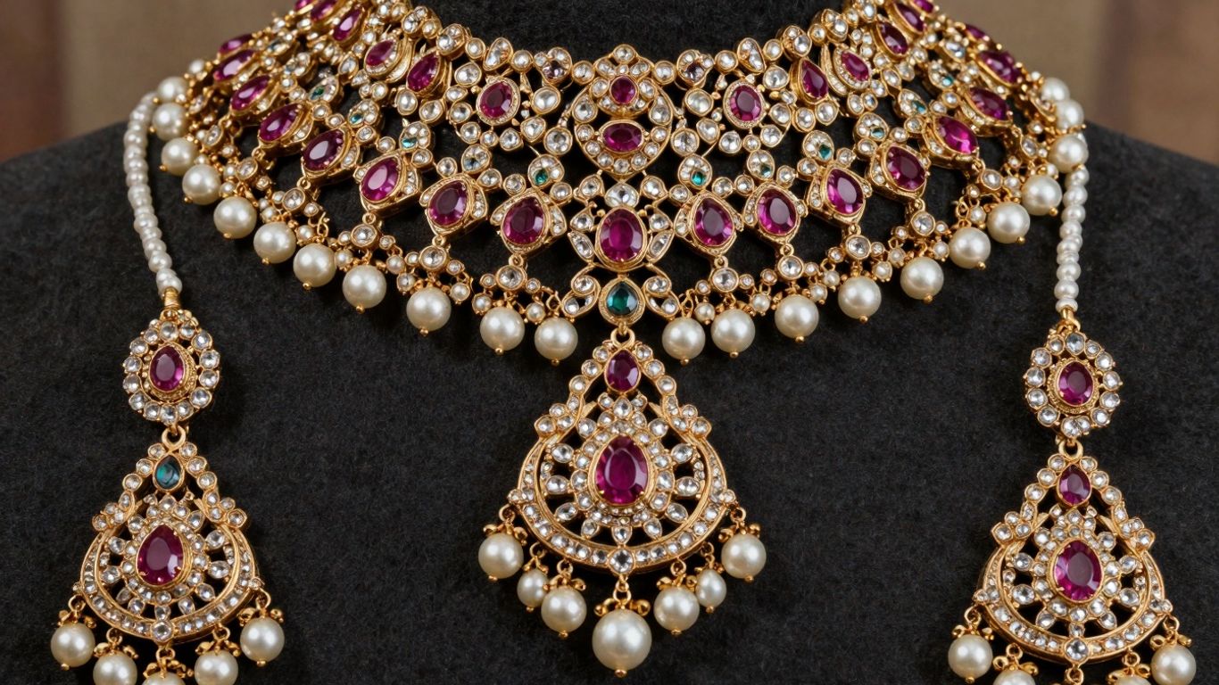 Royal Kundan bridal jewellery set with gemstones and pearls.