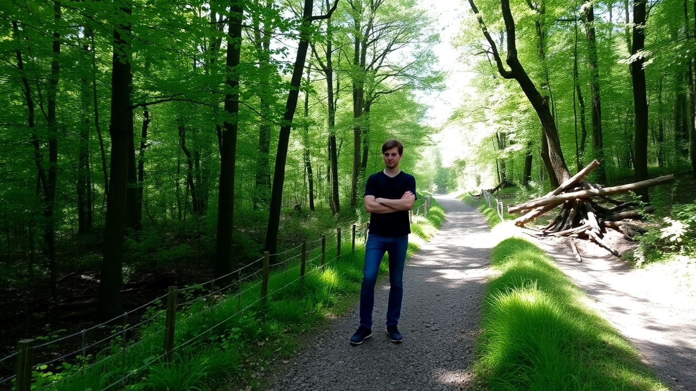 Personne paisible marchant dans une forêt près de Ploërmel