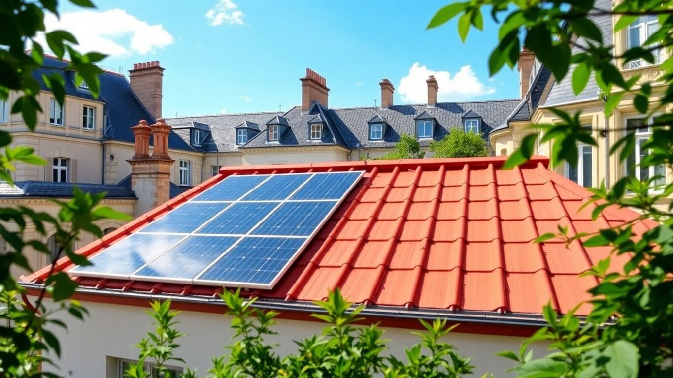 Solarpanel auf einem Dach mit klassischer Architektur