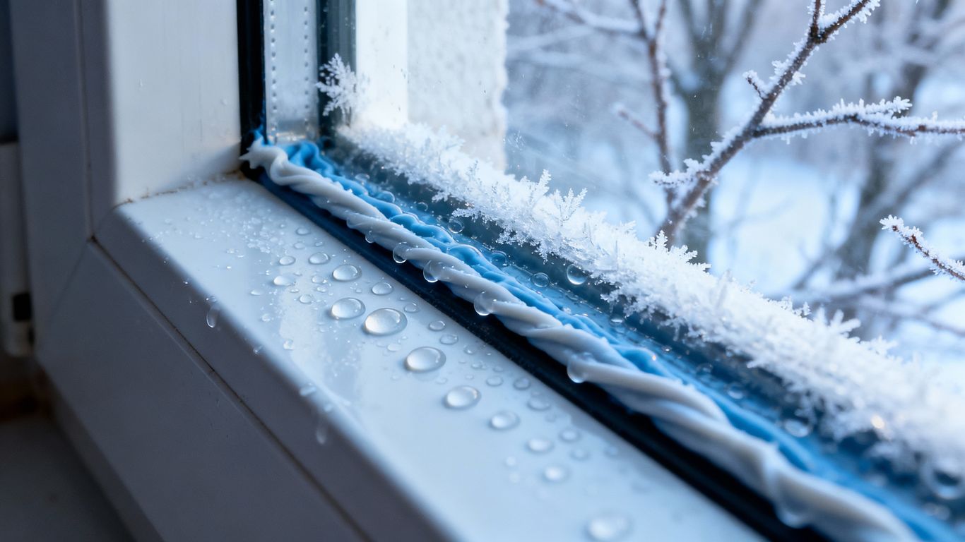Window being waterproofed for winter.