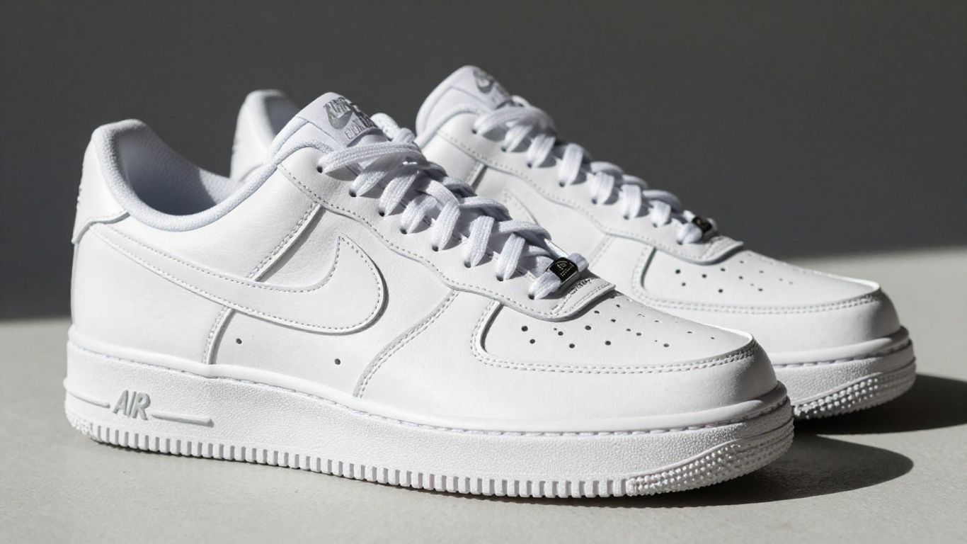 Pereche de Air Force 1 White pe fundal neutru.