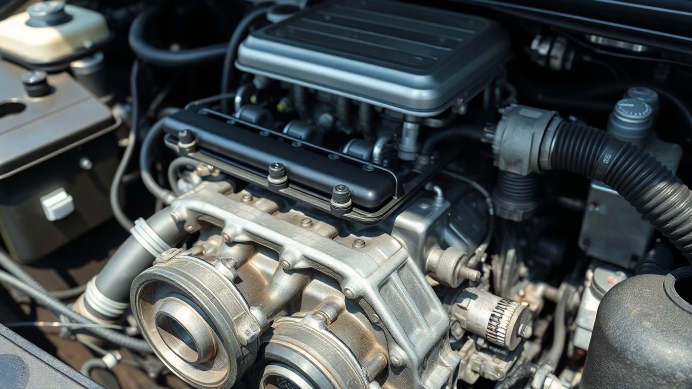 Close-up of a clean, used car engine for sale.