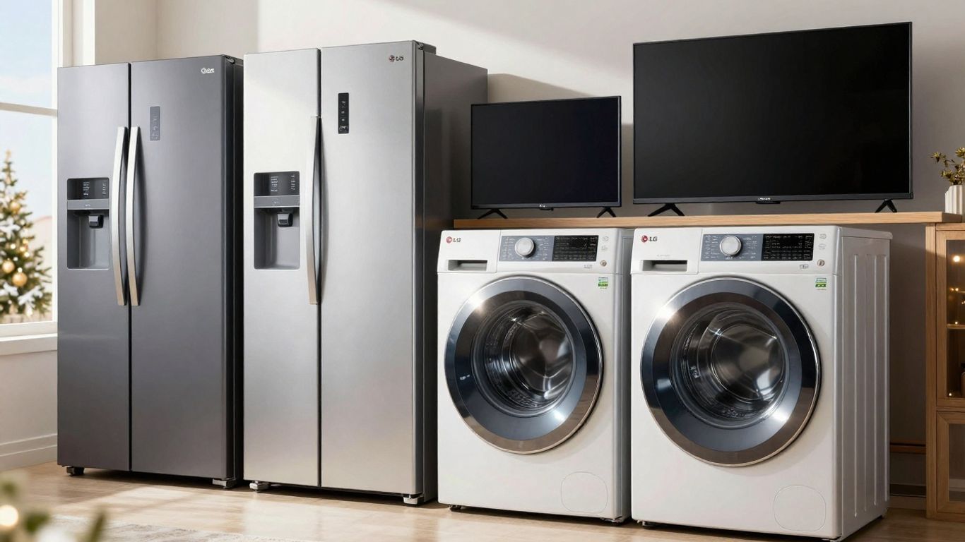 Appareils LG en exposition avec une ambiance festive.