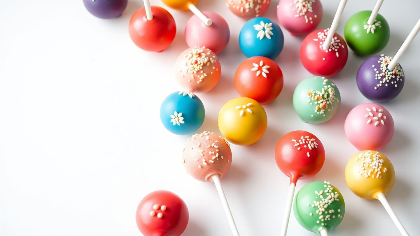 Bunte Cake Pops mit Streuseln auf weißem Hintergrund