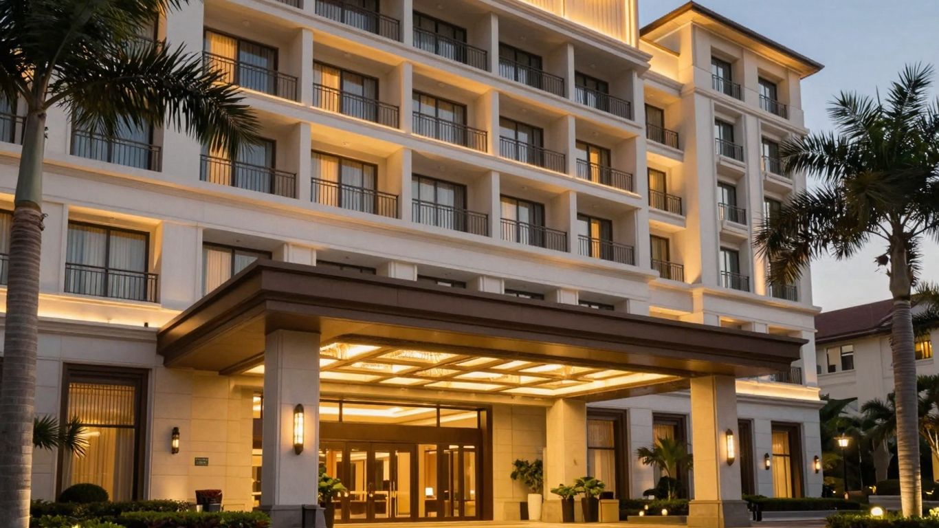 Exterior of Nobu Hotel in Cabo San Lucas at dusk.