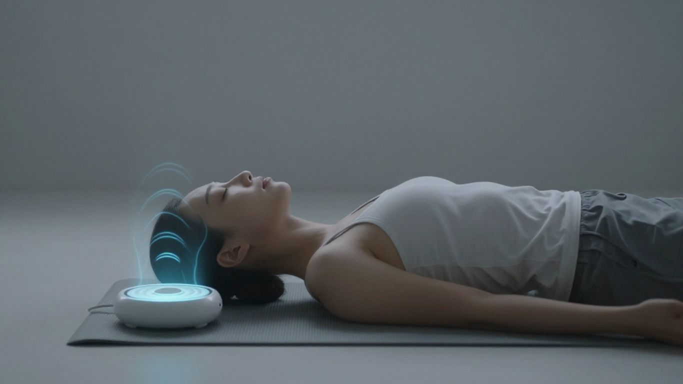 Person relaxing during OMI PEMF therapy session.