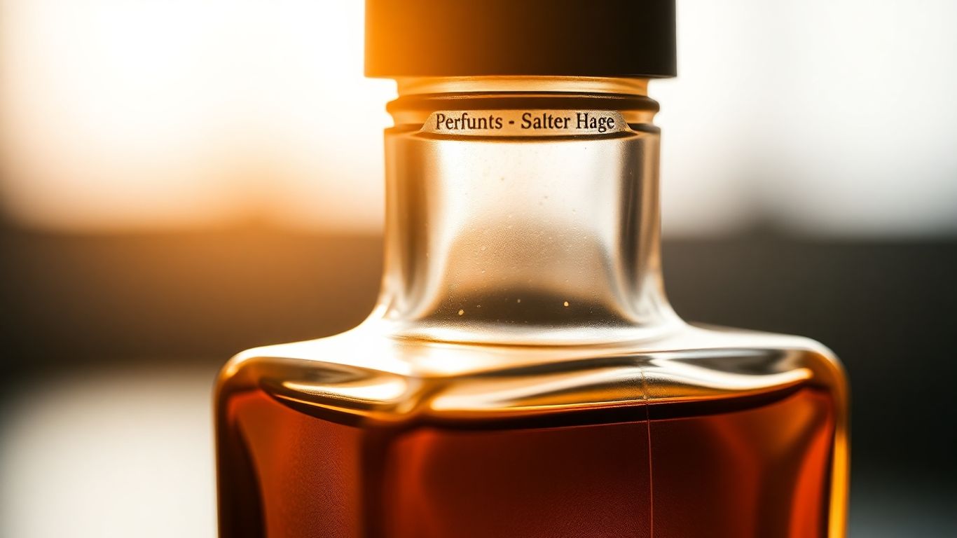 Close-up of a perfume bottle's intricate details.