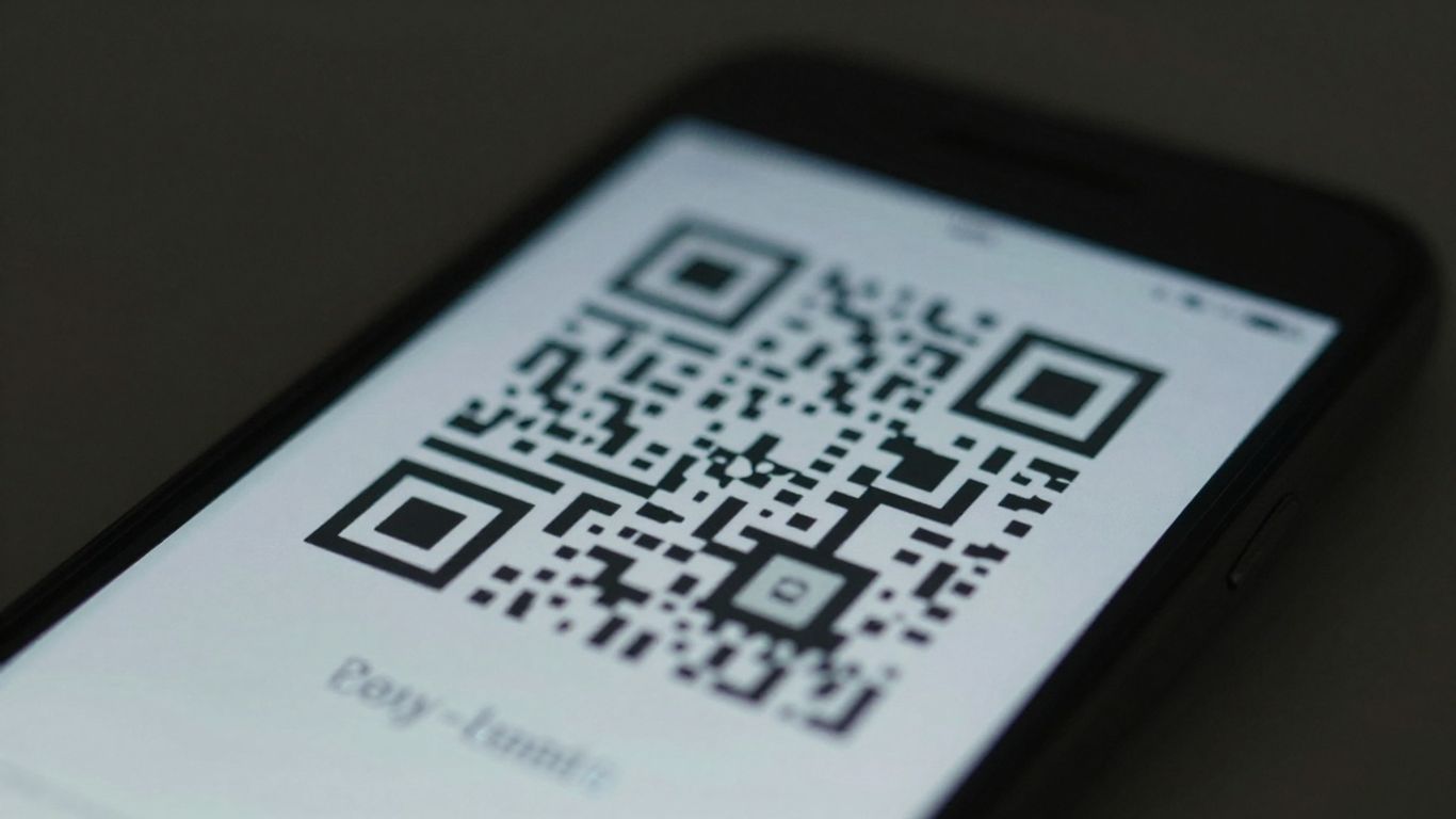 Smartphone displaying a QR code.