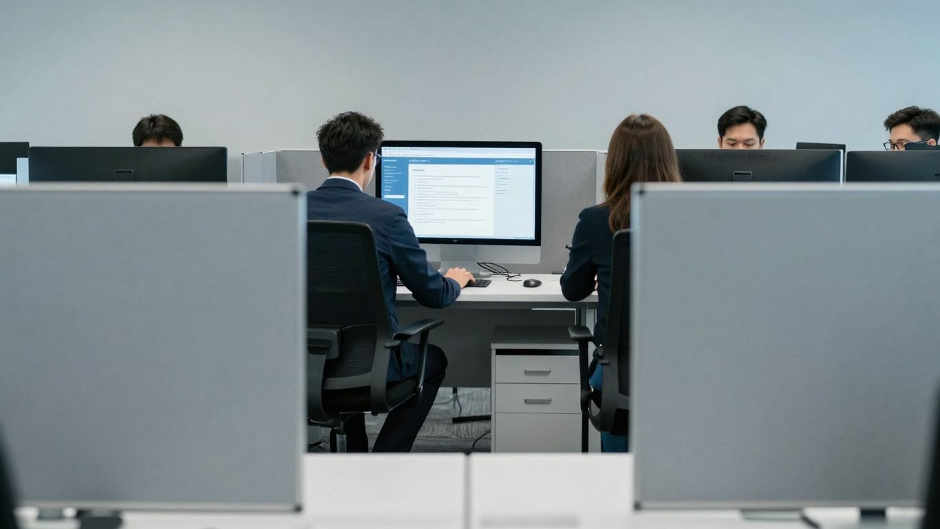 Modern office with workstations, suggesting technology and efficiency.