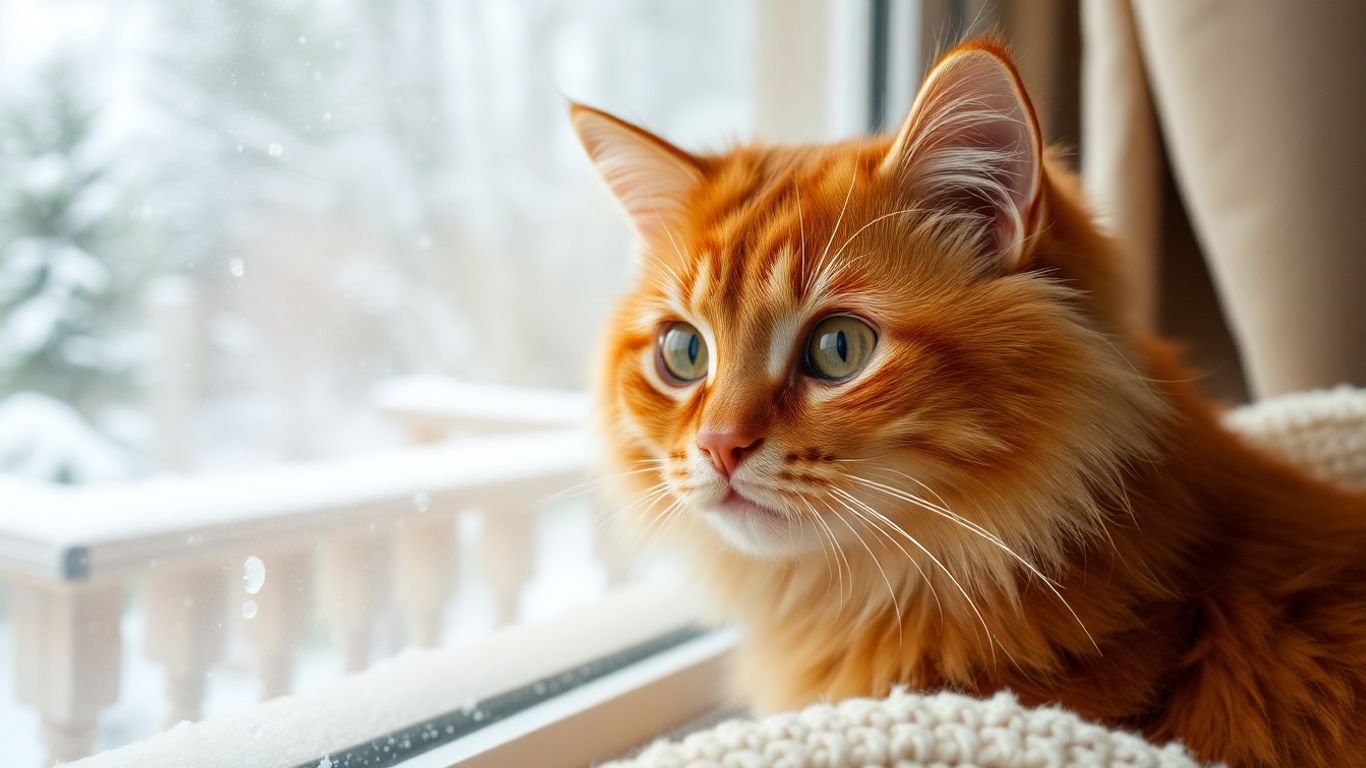 Cat looking out a snowy window.