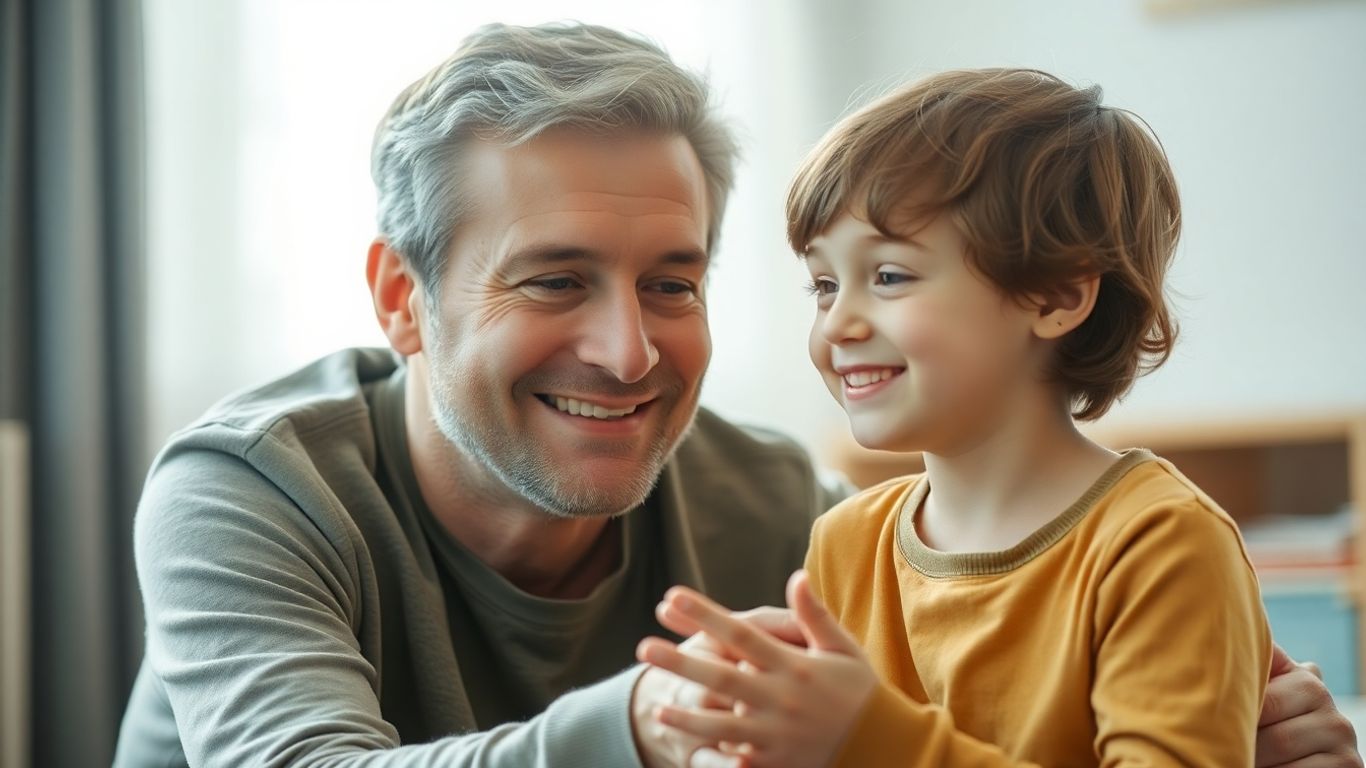 Autistic therapist and child in a supportive therapy session.