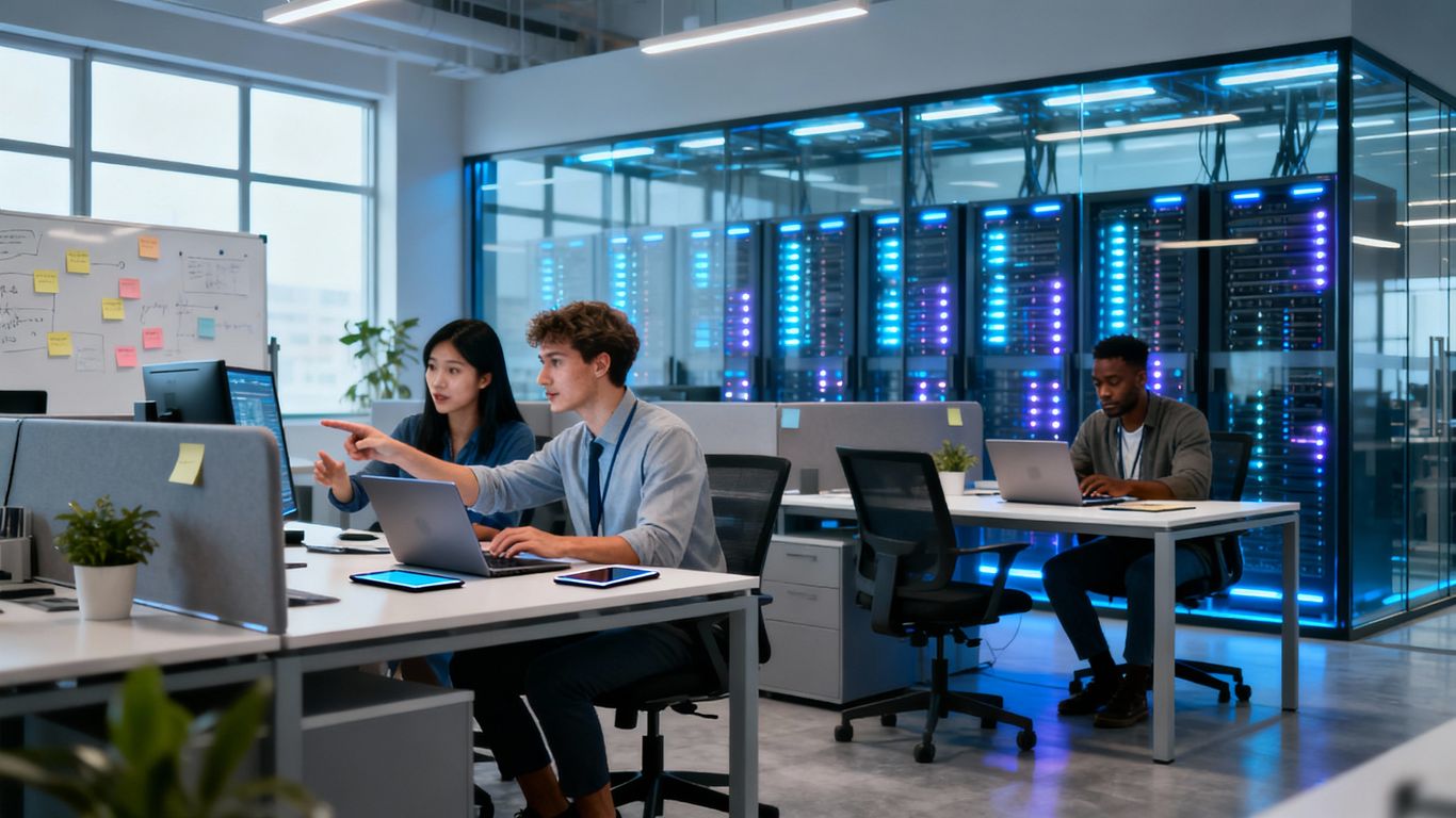 IT professionals working together in a modern office