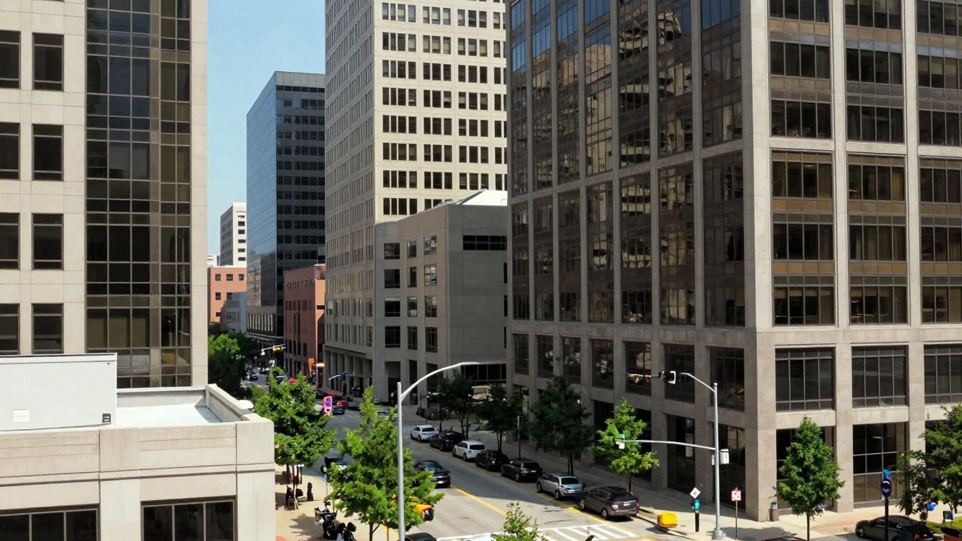 Kansas City skyline with modern buildings and streets.