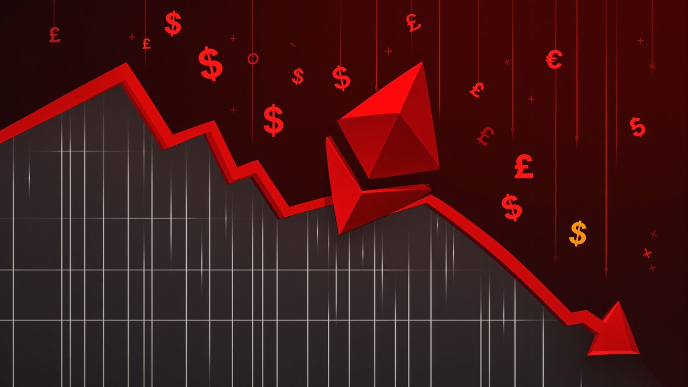 Ethereum logo with a falling chart