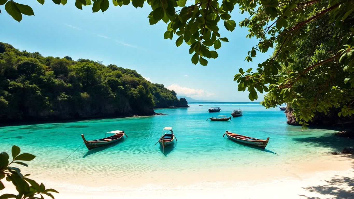 Secluded Phuket beach cove with turquoise water and tropical foliage.