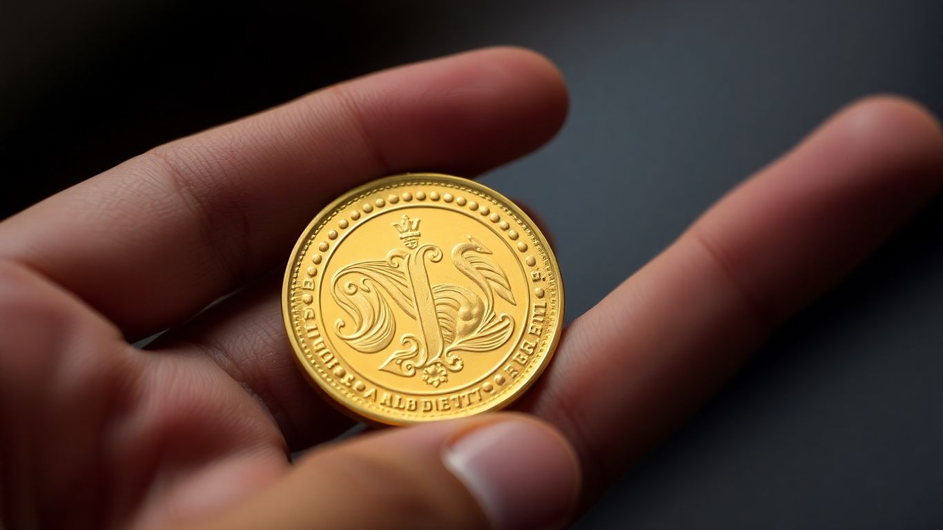 Hand holding a valuable gold coin.