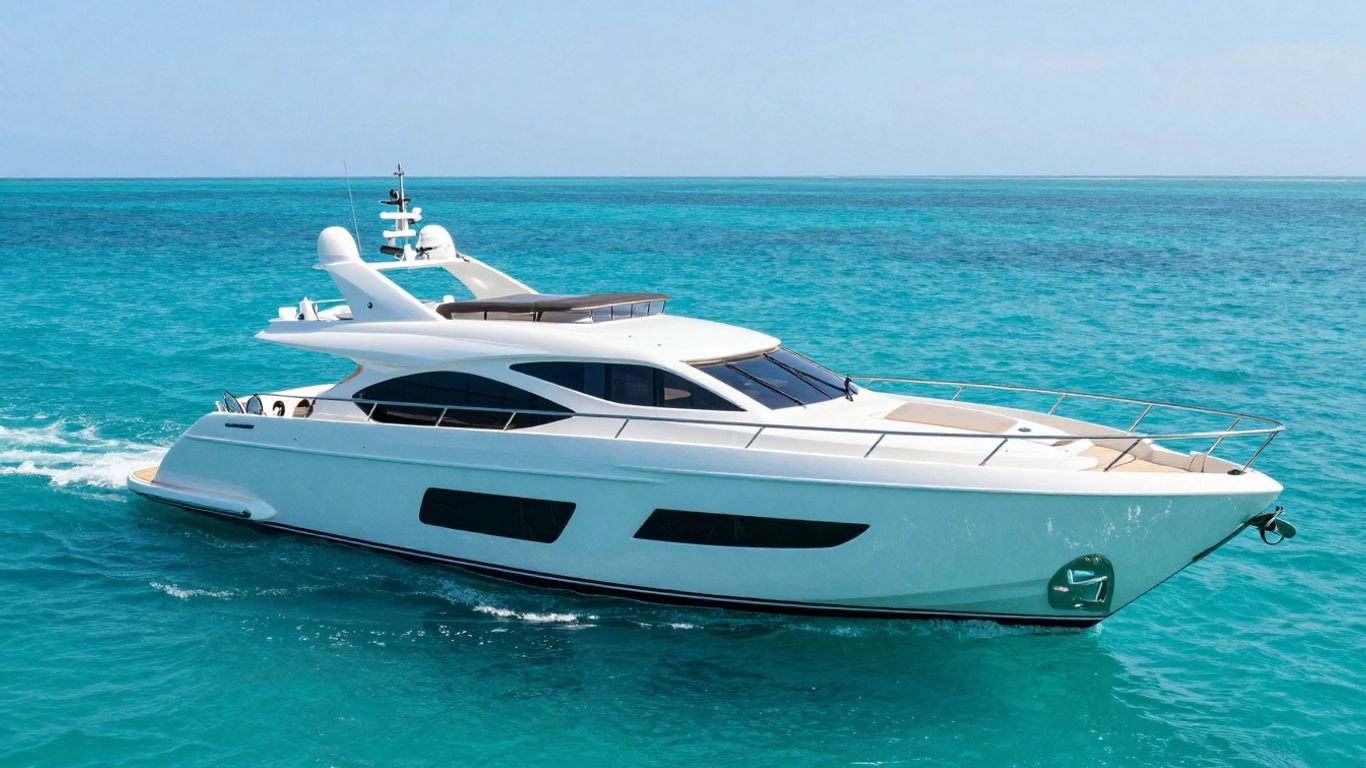 Luxury 60-meter yacht sailing on blue water.