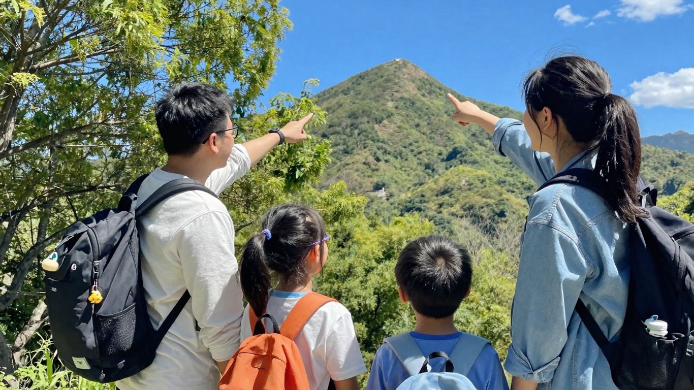 Rodzina odkrywająca przyrodę podczas podróży z dziećmi.