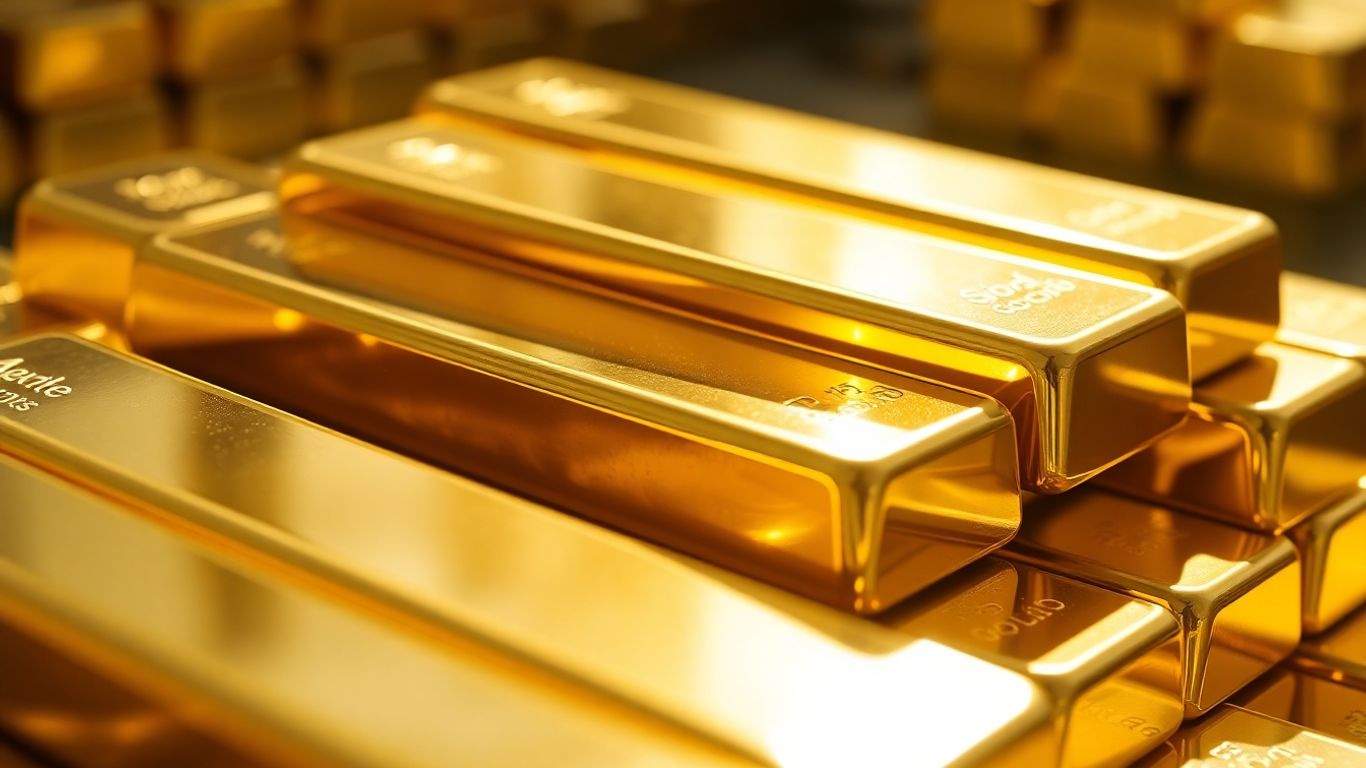 سبائك ذهبية لامعة مكدسة