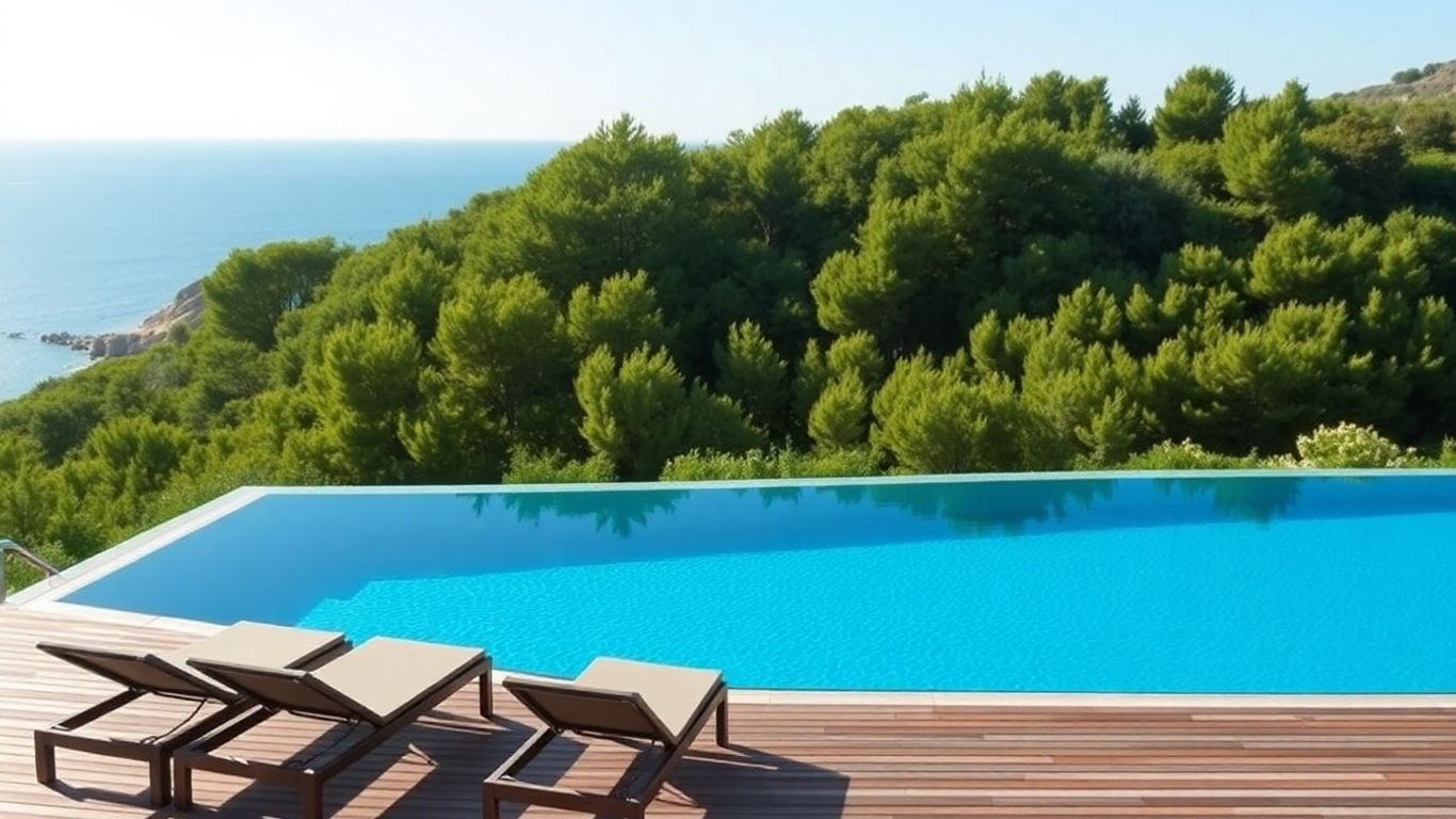 Infinity pool overlooking the Aegean Sea in Greece.