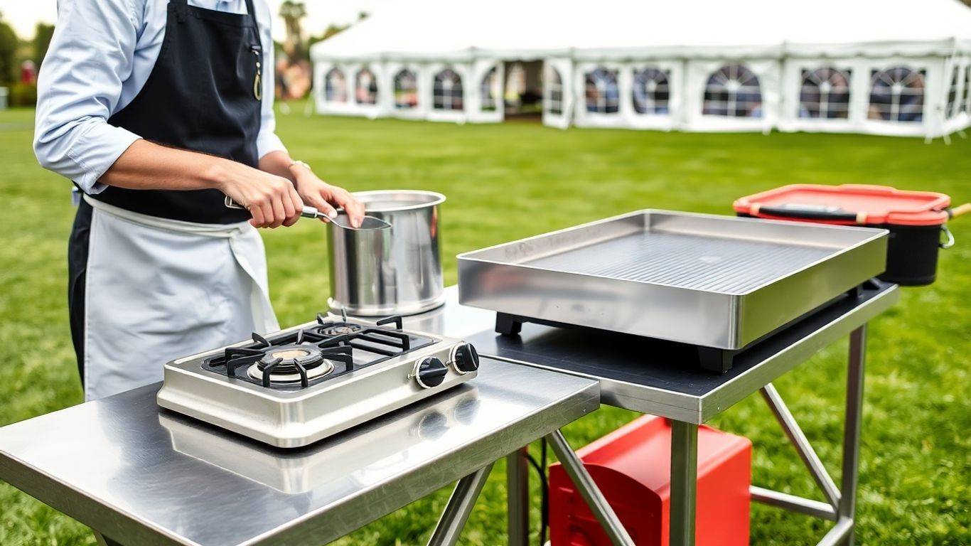 Chef using LPG and electric catering gear outdoors